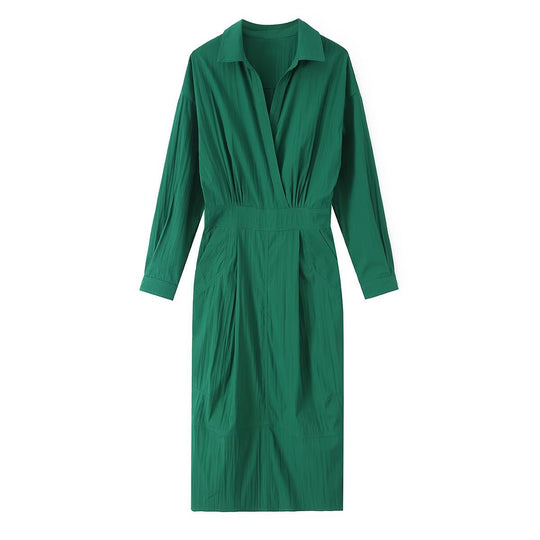 Damen Hemdblusen-Midikleid mit V-Ausschnitt, elastischer Taille und aufgesetzten Taschen Nord Taschen