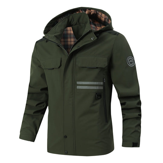 Herren Wasserdichte Fieldjacke mit Kapuze, reflektierenden Streifen und kariertem Innenfutter Nord Taschen