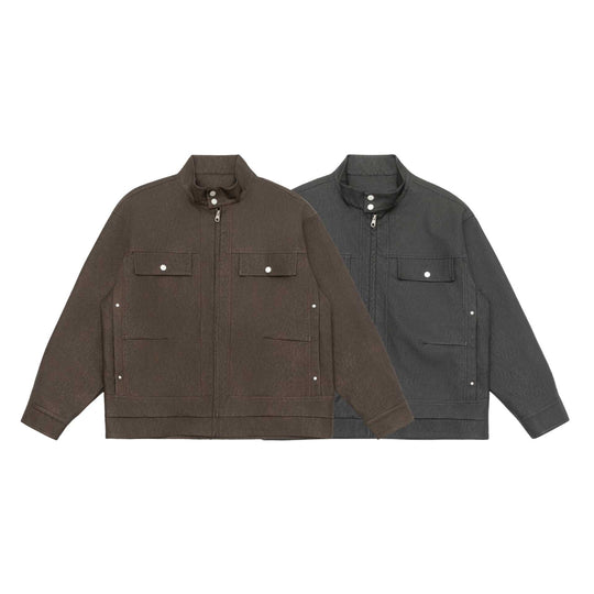 Unisex Boxy-Kunstleder-Blousonjacke mit Stehkragen und aufgesetzten Pattentaschen Nord Taschen