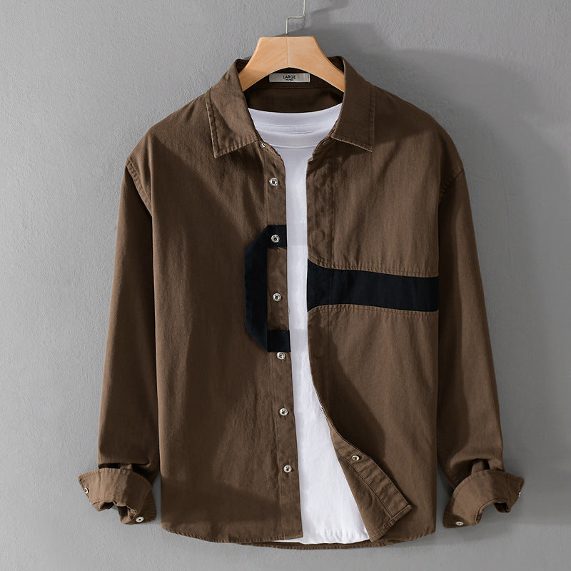 Herren Lässiges Overshirt-Hemd mit geometrischem Kontraststreifen und Druckknopf-Leiste Nord Taschen
