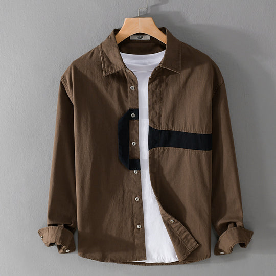 Herren Lässiges Overshirt-Hemd mit geometrischem Kontraststreifen und Druckknopf-Leiste Nord Taschen