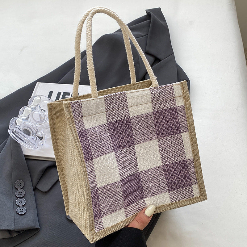 Damen Jute-Tasche im modernen Karomuster Nord Taschen