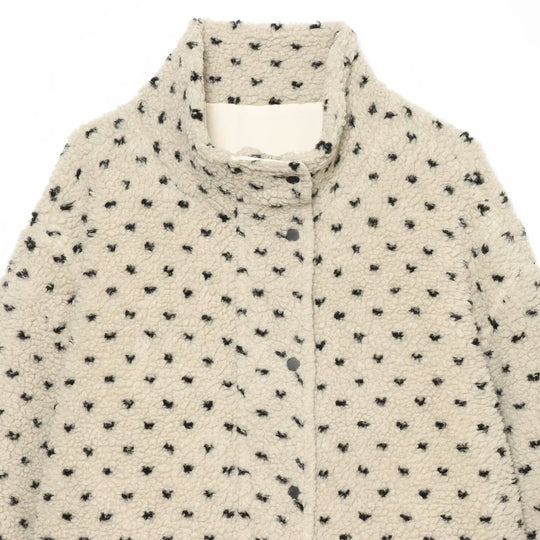Damen Kurze Teddyjacke mit Stehkragen und Punktmuster Nord Taschen