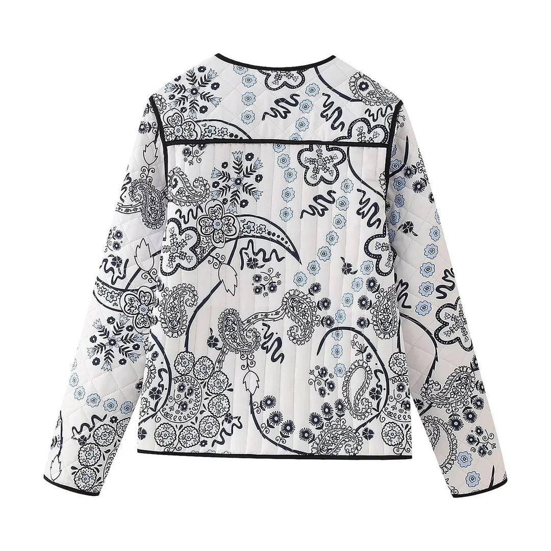 Damen Gestepptes Paisley‑Print Steppjacke mit Kontrastpaspel und Rundhalsausschnitt Nord Taschen