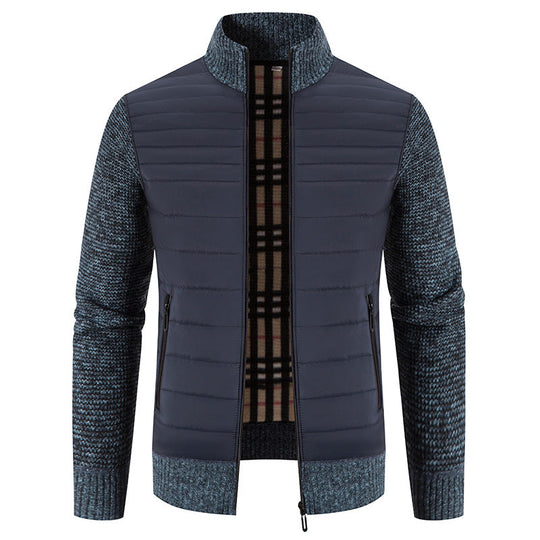 Herren gesteppte Hybridjacke mit Strickärmeln und modernem Stehkragen Avellé