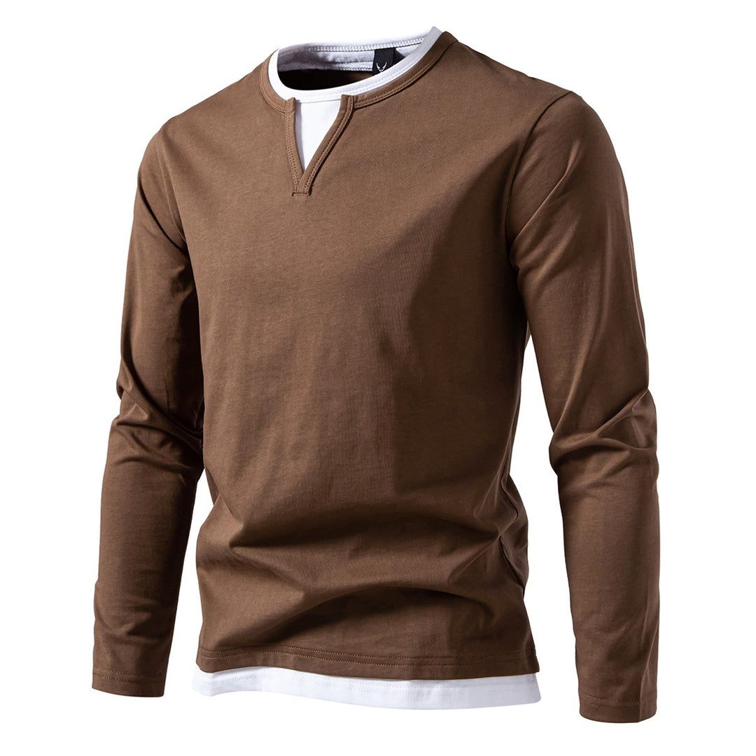 Herren Langarmshirt mit Lagen-Look und markantem Schlitzkragen Nord Taschen