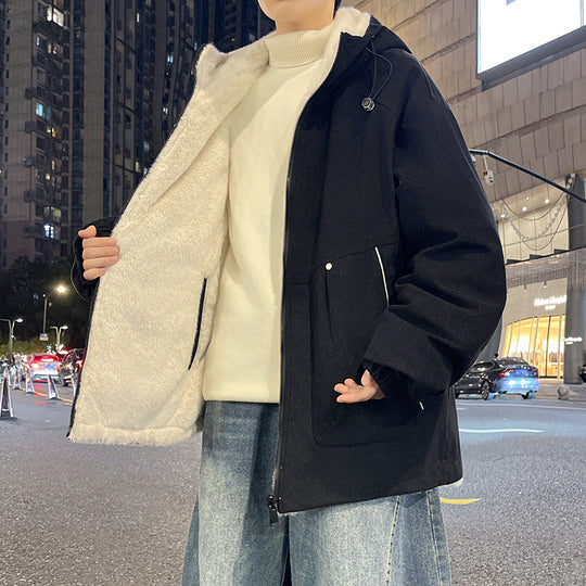Herren Oversize Kapuzenjacke mit Teddyfutter, Zwei-Wege-Reißverschluss und Utility-Taschen Nord Taschen