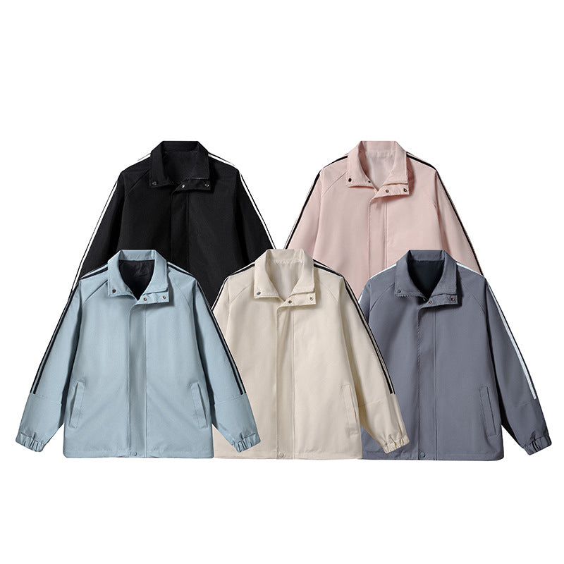 Herren Leichte Retro-Track-Übergangsjacke mit Stehkragen und Ärmelstreifen Nord Taschen