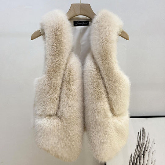 Damen Ärmellose Hochflor-Faux-Fur-Weste mit taillierter Passform und Eingrifftaschen Nord Taschen