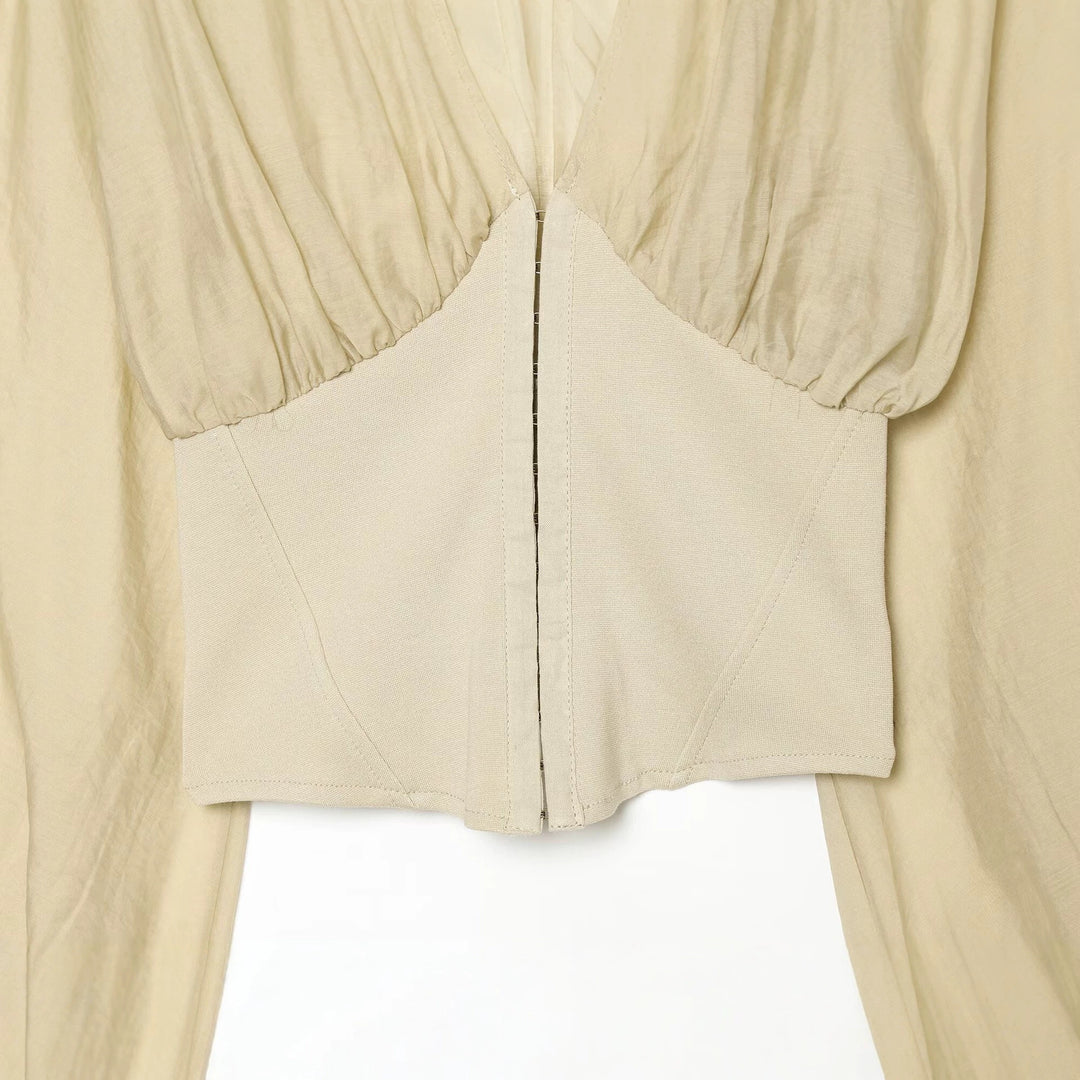 Damen Kurzes Bolero-Blouson mit tiefem V‑Ausschnitt, geraffter Passe und Ballonärmeln Nord Taschen