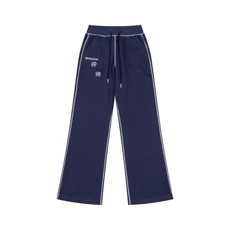 Damen Weite Lounge-Hose mit hohem Bund, Kordelzug und Kontrastnaht Nord Taschen
