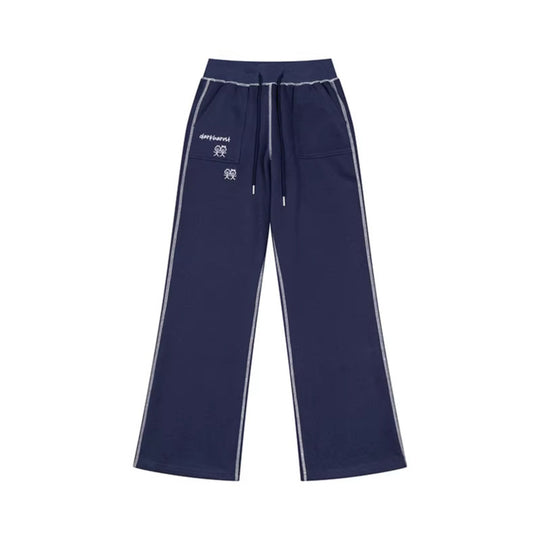 Damen Weite Lounge-Hose mit hohem Bund, Kordelzug und Kontrastnaht Nord Taschen