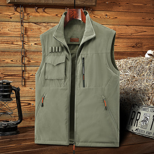 Herren Ärmellose Softshell-Outdoor-Weste mit Fleecefutter, hohem Stehkragen und Multifunktions‑Taschen Nord Taschen