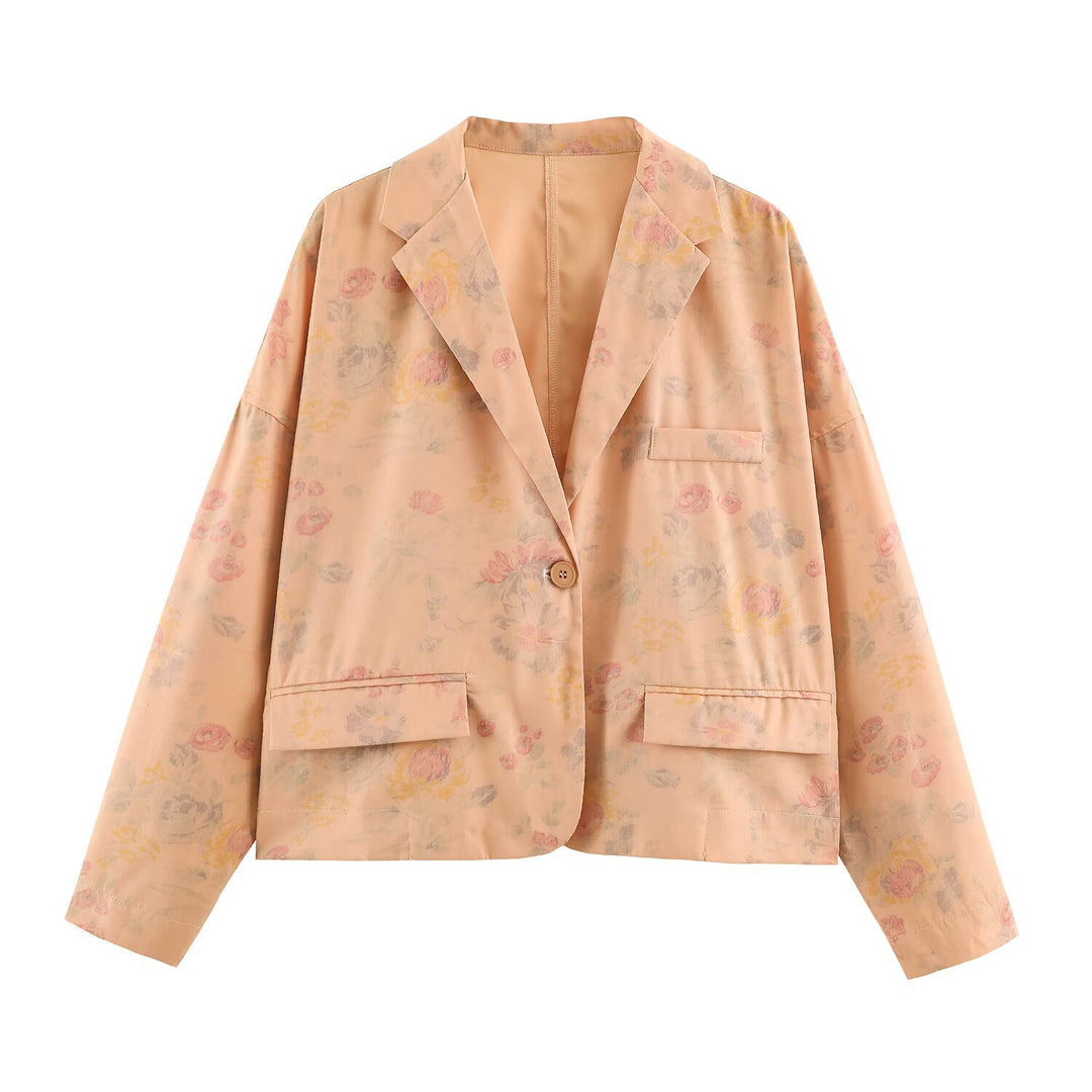 Damen Leichter Boxy‑Blazer mit floralem Aquarelldruck, aufgesetzten Pattentaschen und fallendem Revers Nord Taschen