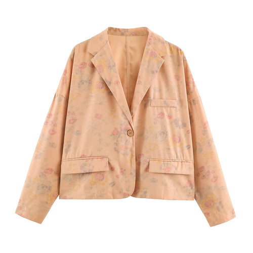 Damen Leichter Boxy‑Blazer mit floralem Aquarelldruck, aufgesetzten Pattentaschen und fallendem Revers Nord Taschen
