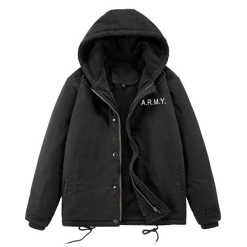 Herren Military-inspirierte Thermo-Kapuzenjacke mit Teddy‑Sherpa‑Futter und Kordelzug Nord Taschen