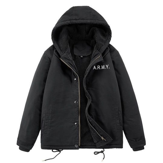 Herren Military-inspirierte Thermo-Kapuzenjacke mit Teddy‑Sherpa‑Futter und Kordelzug Nord Taschen