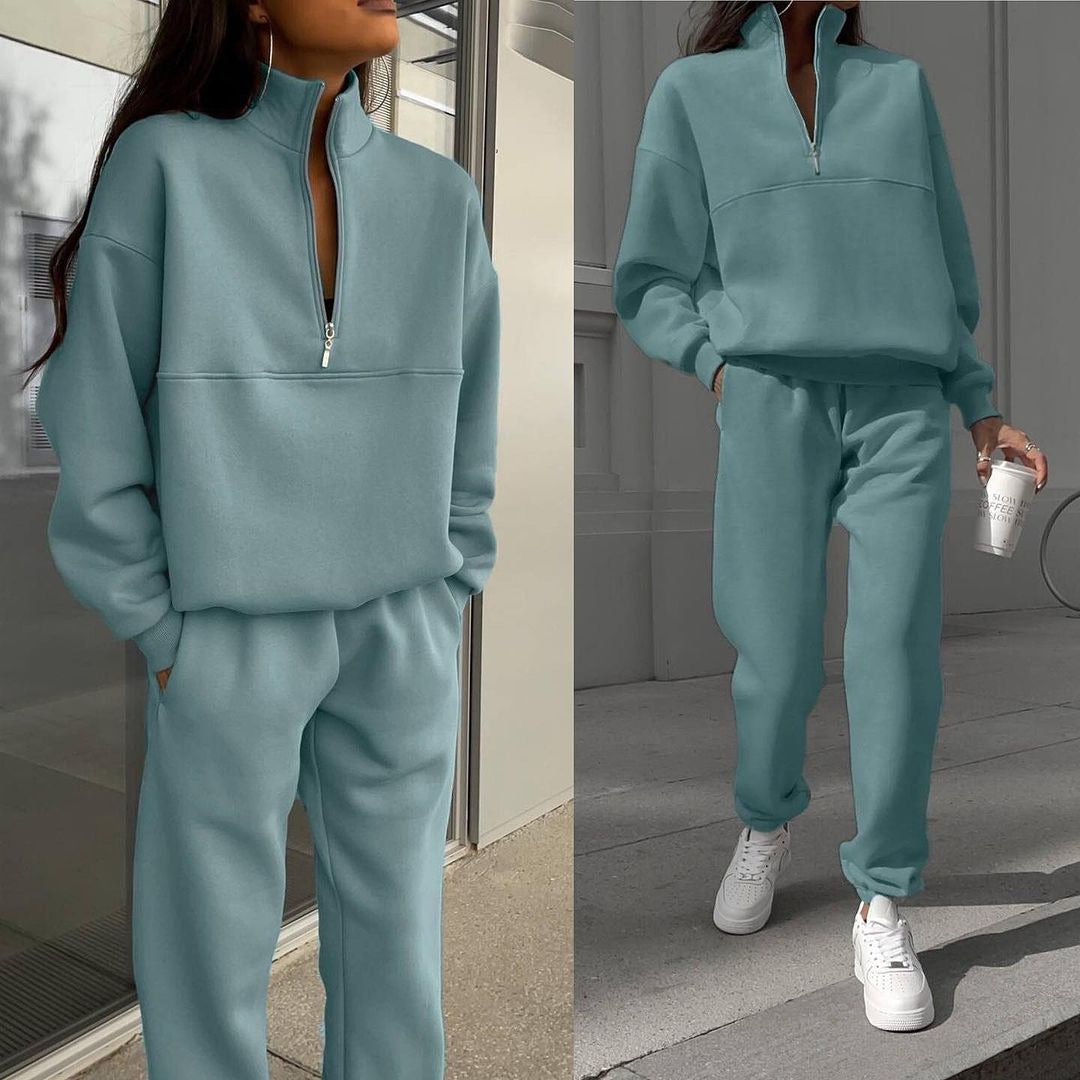 Damen Oversized Half-Zip Lounge-Set aus French-Terry mit hohem Stehkragen Nord Taschen