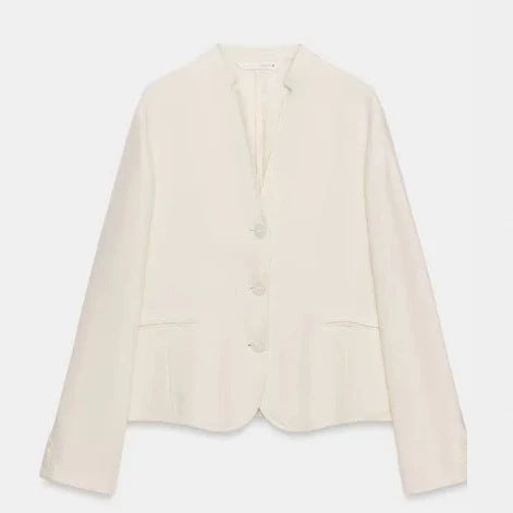 Damen Leichter kragenloser Blazerjacke mit V‑Ausschnitt, drei‑Knopfverschluss und aufgesetzten Taschen Nord Taschen