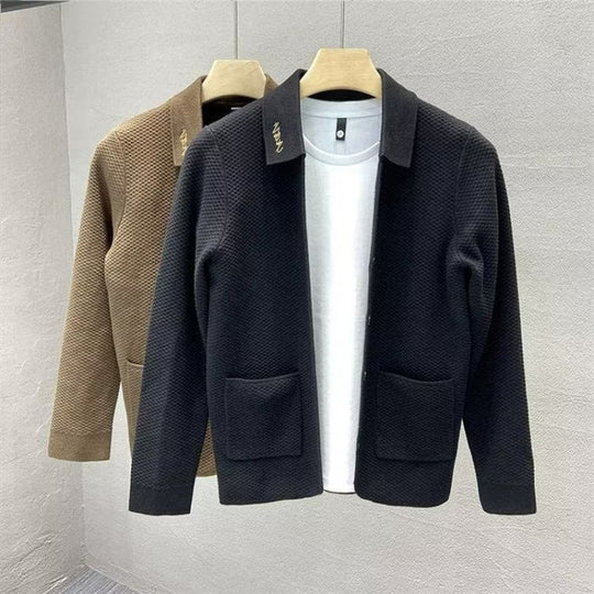 Herren Strukturierte Strick-Übergangsjacke mit Hemdkragen und aufgesetzten Taschen Nord Taschen