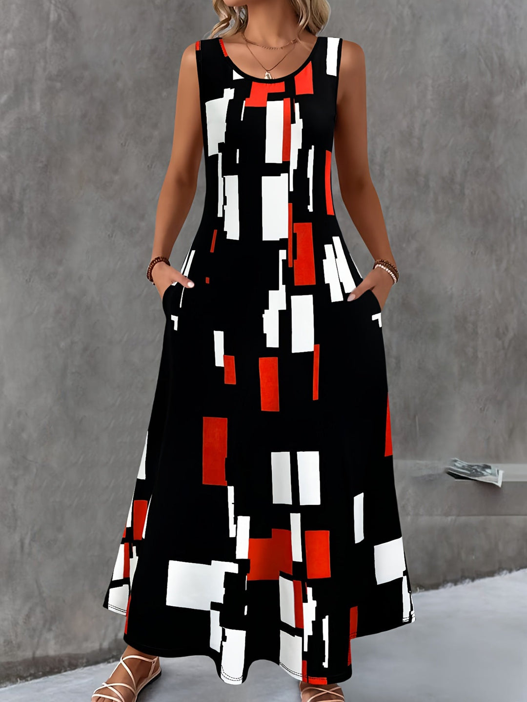 Damen Maxikleid mit buntem Grafikdesign