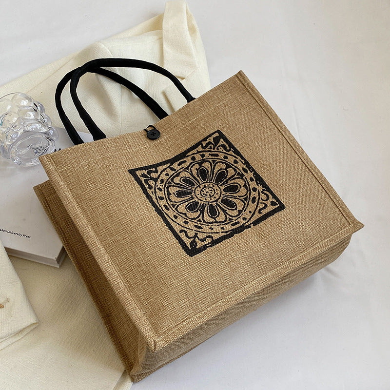 Damen Jute-Tragetasche mit kunstvollem floralen Druck Nord Taschen