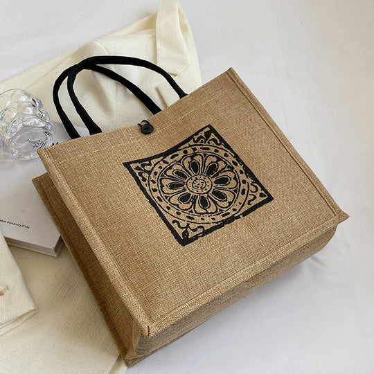 Damen Jute-Tragetasche mit kunstvollem floralen Druck Nord Taschen