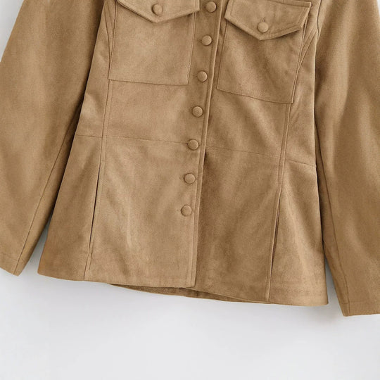 Damen Wildlederoptik Fieldjacke mit Stehkragen und Pattentaschen Nord Taschen