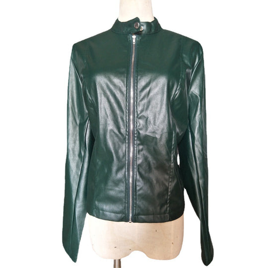 Damen Figurnah geschnittene Kunstleder-Bikerjacke mit Stehkragen und Ziernähten Nord Taschen
