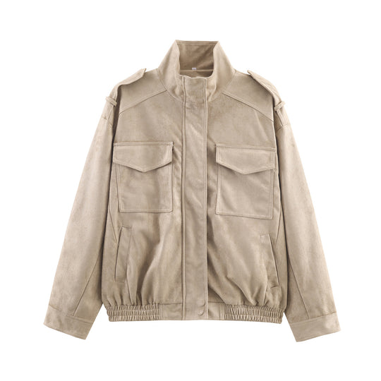Damen Kurzjacke im Military-Stil mit Schulterklappen, aufgesetzten Brusttaschen und elastischem Saum Nord Taschen
