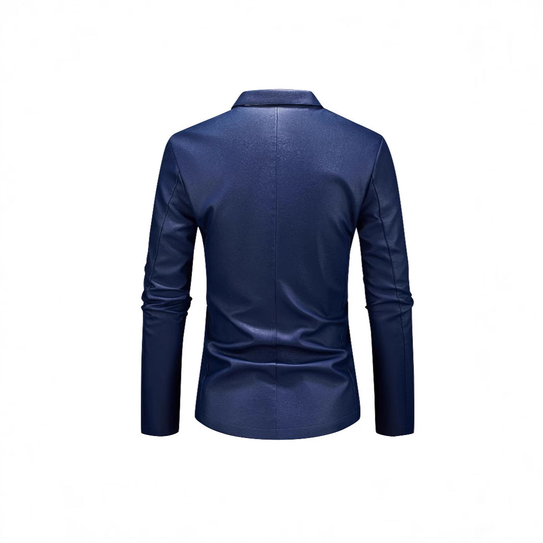 Herren Slim-Fit Ledersakko mit Ein-Knopf, klassischem Revers und Pattentaschen Nord Taschen