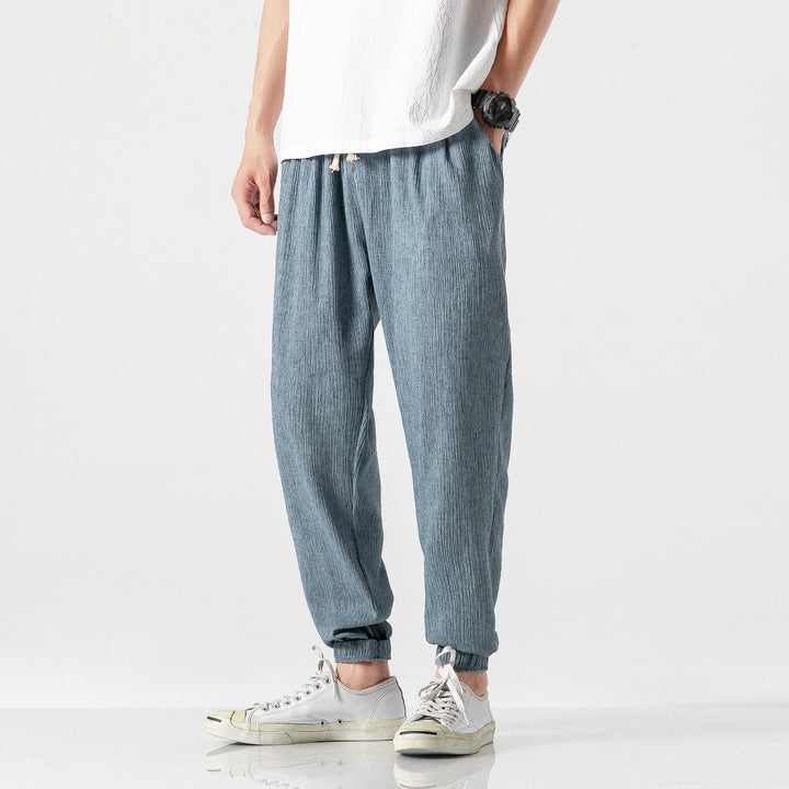 Herren leichte Leinenhose mit Tunnelzug und elastischen Bündchen Nord Taschen