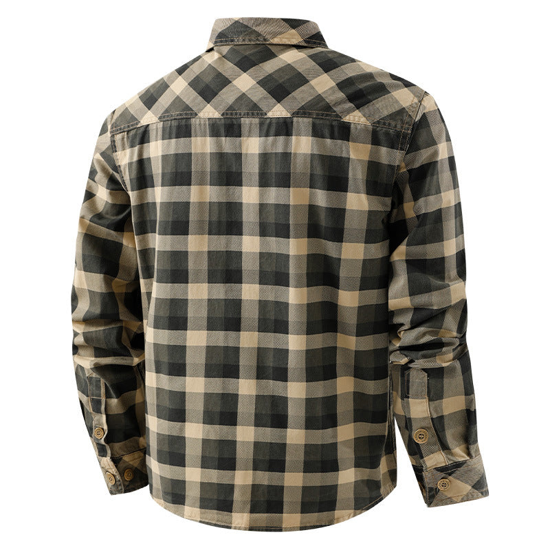 Herren  kariertes Hemdjacke im Flanellstil mit doppelten Brusttaschen und robustem Baumwoll-Twill Nord Taschen