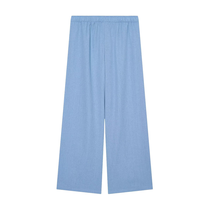 Damen Weite Palazzo-Hose mit elastischem Bund und fließendem Leinenmix Nord Taschen