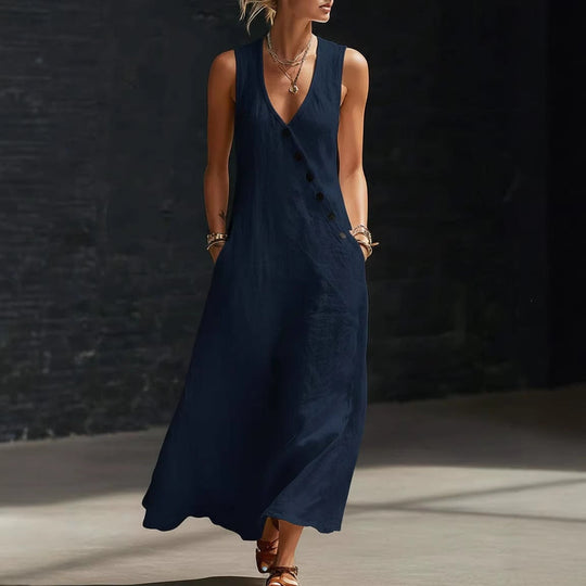 Damen Langarmkleid mit seitlichem Schlitz und Knopfdetails