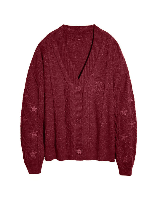 Damen Strickcardigan mit Zopfstrick, Stern‑Stickerei und Glanzfäden Nord Taschen