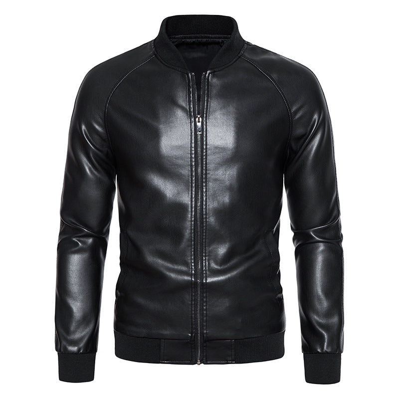 Herren Kunstleder-Bomberjacke im Slim-Fit mit Rippbündchen und verdecktem Reißverschlussleiste Nord Taschen