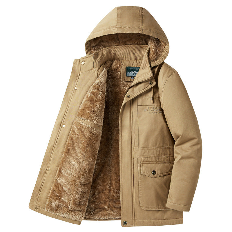 Herren Wattierte Winterparka mit Teddyfutter, Kapuze und robustem Canvas Nord Taschen