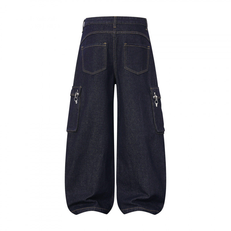 Damen Ballonförmige Cargo-Jeans mit hoher Taille, weitem Bein und aufgesetzten Klappentaschen Nord Taschen