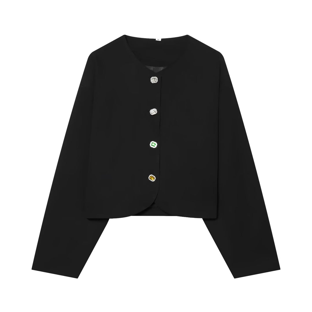 Damen Kurzblazer ohne Kragen mit Schmuckknöpfen und kurzem Cropped‑Schnitt Nord Taschen
