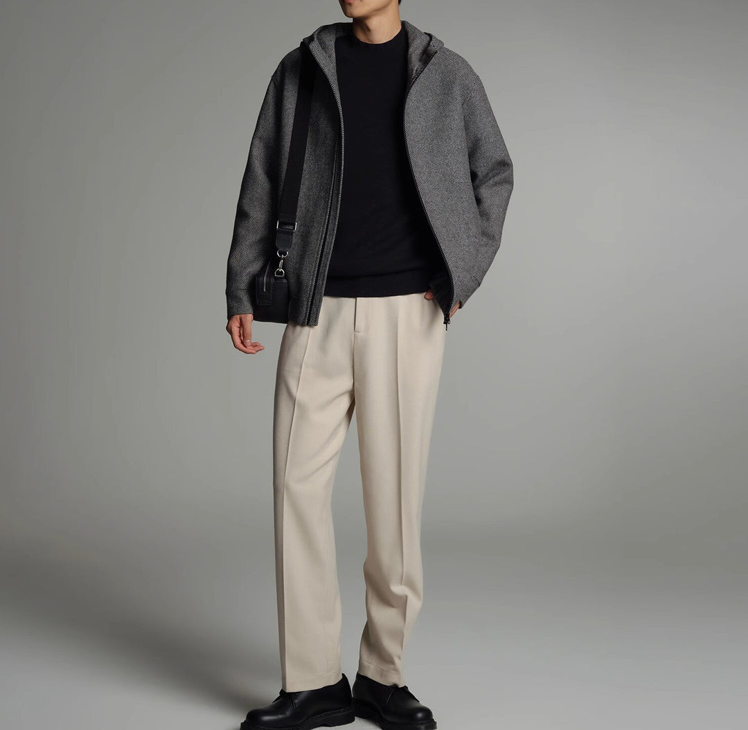 Herren Kurze Wollmisch-Kapuzenjacke mit Reißverschluss und elastischem Saum Nord Taschen