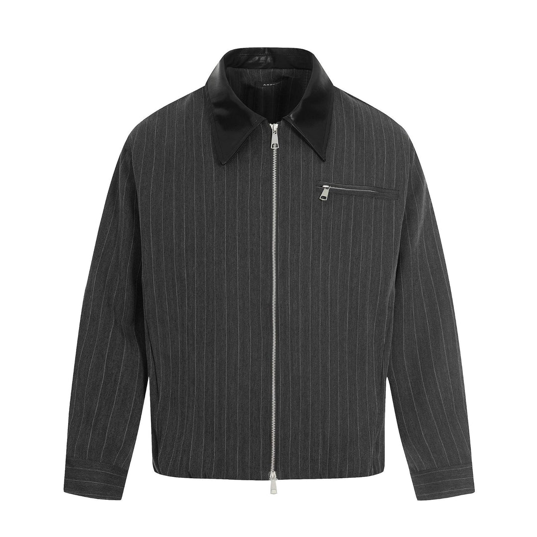 Herren Kurzboxy-Blousonjacke aus Leinenoptik mit Lederkragen Nord Taschen