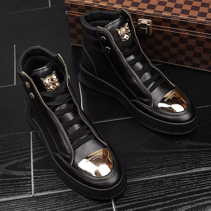 Damen High-Top Sneakers mit goldenen Details und Reißverschluss von