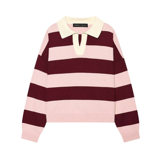 Damen Oversize Rugby-Pullover mit Polokragen und breiten Blockstreifen Nord Taschen