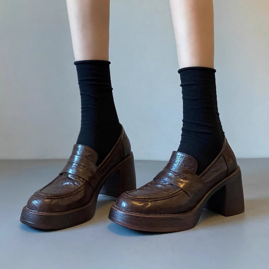 Damen Hochabsatz-Pennyloafer mit massivem Blockabsatz und profilierter Sohle Nord Taschen