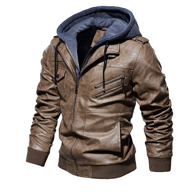 Herren Vintage-inspirierte Kunstleder-Bomber mit abtrennbarer Kapuzenblende und diagonalem Reißverschluss-Detail Nord Taschen