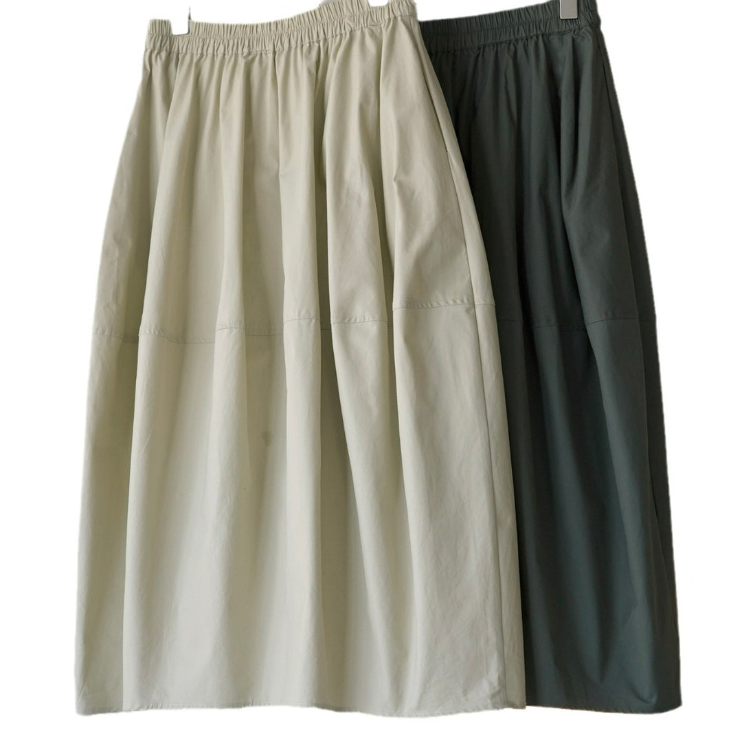 Damen Weit schwingender High‑Waist Midi‑Rock aus Baumwoll‑Twill mit elastischem Bund Nord Taschen