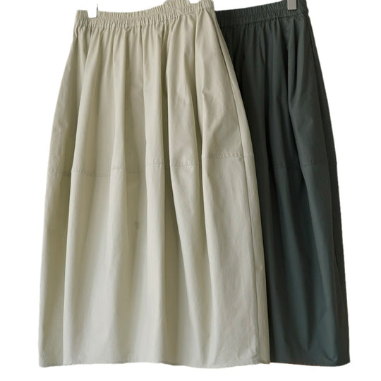 Damen Weit schwingender High‑Waist Midi‑Rock aus Baumwoll‑Twill mit elastischem Bund Nord Taschen