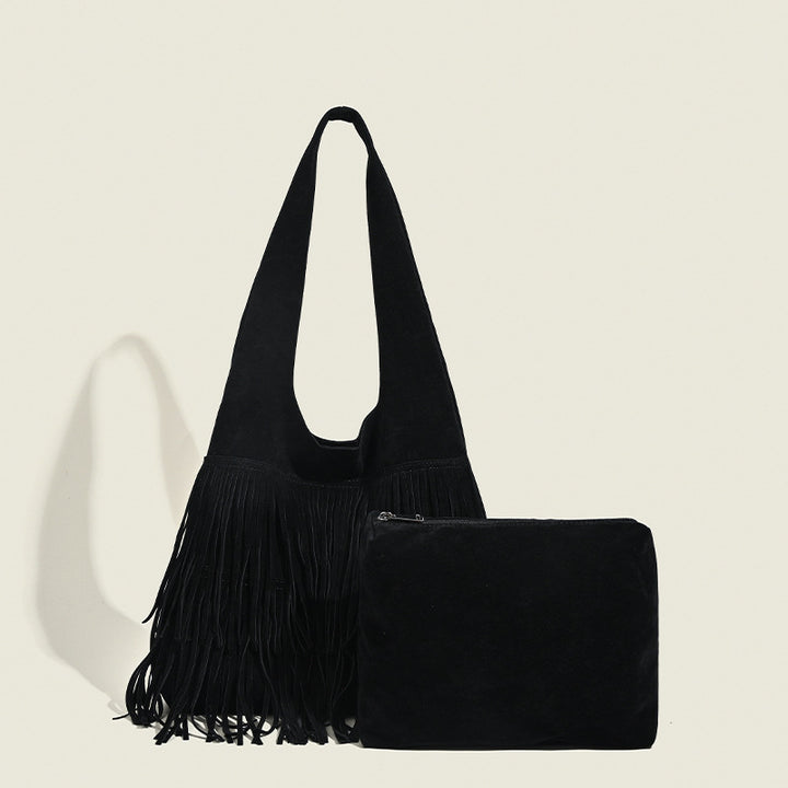 Damen Hobo-Tasche aus hochwertigem Wildleder mit fransigen Details Nord Taschen