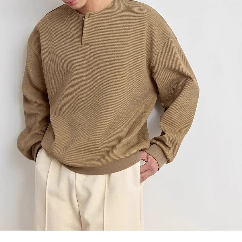 Herren Strukturierter Oversize-Strickpullover mit Henley-Knopfleiste Nord Taschen